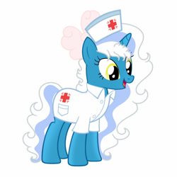 Size: 1024x1024 | Tagged: safe, artist:riofluttershy, imported from derpibooru, oc, oc:fleurbelle, bow, female, hair bow, hat, mare, nurse, nurse hat, nurse outfit, yellow eyes