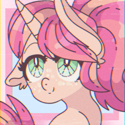 Size: 4000x4000 | Tagged: dead source, safe, artist:cherritoppu, artist:maiii-san, imported from derpibooru, oc, oc only, pony, unicorn, abstract background, absurd resolution, bust, eyelashes, floppy ears, horn, smiling, solo, unicorn oc