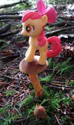 Size: 1070x1800 | Tagged: safe, artist:travelling-my-little-pony, imported from derpibooru, apple bloom, earth pony, pony, female, filly, fungus, irl, mushroom, photo, solo, toy