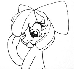 Size: 1280x1196 | Tagged: safe, artist:ewoudcponies, imported from derpibooru, apple bloom, earth pony, pony, :p, adorabloom, black and white, cute, derp, female, filly, grayscale, monochrome, silly face, sketch, solo, tongue out, traditional art