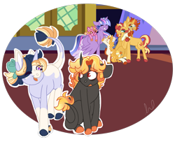 Size: 1129x930 | Tagged: safe, artist:l00giedoogie, imported from derpibooru, luster dawn, sunburst, sunset shimmer, twilight sparkle, oc, oc:astrid comet, oc:mystic dawn, oc:oscuros dawn, alicorn, pony, bow, brother and sister, colt, female, filly, hair bow, hug, male, offspring, parent:king sombra, parent:sunburst, parent:twilight sparkle, parents:sunbra, parents:twiburst, siblings, sunny siblings, twilight sparkle (alicorn), younger