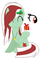 Size: 284x407 | Tagged: safe, artist:somecoconut, imported from derpibooru, oc, earth pony, pony, base used, earth pony oc, eyelashes, eyes closed, female, freckles, holly, mare, present, simple background, sitting, smiling, underhoof, white background