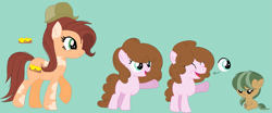 Size: 1023x427 | Tagged: safe, artist:somecoconut, imported from derpibooru, oc, earth pony, pony, baby, baby pony, base used, earth pony oc, eyelashes, female, filly, green background, hat, mare, raised hoof, simple background, smiling