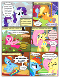 Size: 612x792 | Tagged: safe, artist:newbiespud, edit, edited screencap, imported from derpibooru, screencap, fluttershy, pinkie pie, rainbow dash, rarity, earth pony, pegasus, pony, unicorn, comic:friendship is dragons, magical mystery cure, apple, bucket, comic, duo, duo female, eyelashes, female, food, pinkamena diane pie, screencap comic, sitting, swapped cutie marks, what my cutie mark is telling me, wings