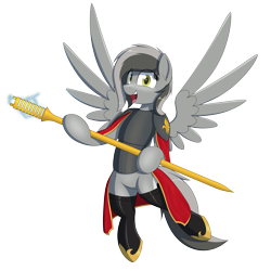 Size: 4500x4500 | Tagged: safe, artist:ponynamedmixtape, imported from derpibooru, oc, oc:greyscale, adepta sororitas, armor, armored pony, boots, clothes, flying, shoes, simple background, skirt, solo, transparent background, warhammer (game), warhammer 40k, weapon