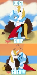 Size: 500x993 | Tagged: safe, artist:evil-dec0y, edit, imported from derpibooru, prince blueblood, trixie, pony, bipedal, bluetrix, caption, duo, female, image macro, imgflip, kissing, male, shipping, stallion, straight, text, the little mermaid