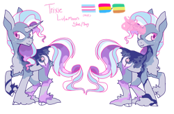 Size: 1280x836 | Tagged: safe, artist:h0oty, imported from derpibooru, trixie, alternate universe, headcanon, lgbt headcanon, pansexual, pansexual pride flag, pride, pride flag, trans trixie, transgender, transgender pride flag