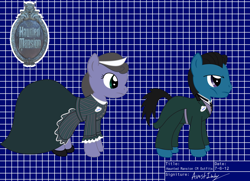 Size: 2000x1448 | Tagged: safe, artist:avastindy, imported from derpibooru, pony, 2012, clothes, dress, duo, female, male, mare, stallion, tailcoat, the haunted mansion