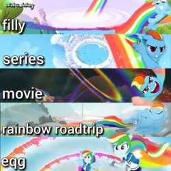 Size: 1080x1080 | Tagged: safe, edit, edited screencap, editor:rainbow dashery, editor:rainbow_dashery, imported from derpibooru, screencap, rainbow dash, pegasus, pony, equestria girls, equestria girls series, my little pony: the movie, rainbow roadtrip, run to break free, season 1, sonic rainboom (episode), the cutie mark chronicles, spoiler:eqg series (season 2), clothes, cute, cutie mark, cutie mark on clothes, dashabetes, eyes closed, female, filly, filly rainbow dash, flying, geode of super speed, hoodie, jewelry, magical geodes, mare, necklace, open mouth, ponied up, rainbow, rainbow trail, solo, sonic rainboom, transformation, younger