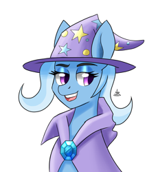 Size: 1200x1400 | Tagged: safe, artist:zachc, imported from derpibooru, trixie, pony, brooch, cape, clothes, hat, jewelry, solo, trixie's brooch, trixie's cape, trixie's hat