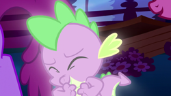 Size: 1280x720 | Tagged: safe, imported from derpibooru, screencap, spike, dragon, earth pony, pony, do princesses dream of magic sheep, season 5, eyes closed, female, male, mare, offscreen character, smiling, transformation