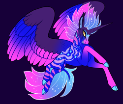 Size: 2600x2200 | Tagged: safe, artist:loryska, imported from derpibooru, oc, oc only, alicorn, pony, blue background, colored wings, high res, male, multicolored wings, simple background, solo, stallion, wings