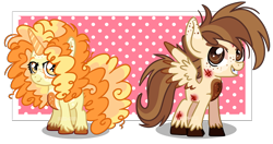 Size: 4933x2599 | Tagged: dead source, safe, artist:cherritoppu, artist:maiii-san, imported from derpibooru, oc, oc only, pegasus, pony, unicorn, colt, female, filly, freckles, grin, horn, male, parent:adagio dazzle, pegasus oc, simple background, smiling, spread wings, transparent background, unicorn oc, unshorn fetlocks, wings