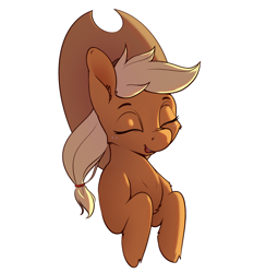 Size: 1872x1917 | Tagged: safe, artist:aquaticvibes, imported from derpibooru, applejack, earth pony, pony, applejack's hat, cheek fluff, chest fluff, cowboy hat, cute, ear fluff, eyes closed, female, hat, jackabetes, leg fluff, mare, open mouth, simple background, solo, white background