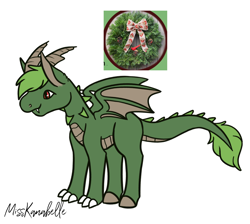 Size: 1078x968 | Tagged: safe, artist:misskanabelle, imported from derpibooru, oc, oc only, dragon, christmas wreath, dragon oc, horns, male, signature, simple background, solo, white background, wreath