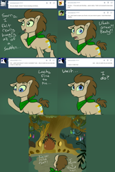 Size: 1302x1954 | Tagged: safe, artist:toadstool-prancer, imported from derpibooru, doctor whooves, time turner, oc, oc:tantamount, pony, disguise, disguised changeling, drool, green sclera, tantamount time turner, zecora's hut