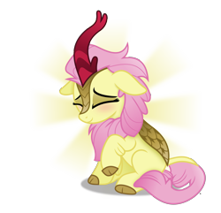 Size: 4735x4565 | Tagged: safe, artist:anime-equestria, imported from derpibooru, fluttershy, kirin, absurd resolution, blushing, cute, eyes closed, female, floppy ears, happy, kirin fluttershy, kirin-ified, kirinshy, leonine tail, neck fluff, shyabetes, simple background, sitting, smiling, solo, species swap, transparent background, vector