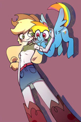 Size: 500x750 | Tagged: artist needed, source needed, safe, imported from derpibooru, applejack, rainbow dash, pegasus, pony, equestria girls, appledash, female, lesbian, shipping