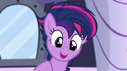 Size: 1280x720 | Tagged: safe, imported from derpibooru, screencap, twilight sparkle, alicorn, pony, castle sweet castle, season 5, alternate hairstyle, cute, female, mare, open mouth, punklight sparkle, smiling, solo, twiabetes, twilight sparkle (alicorn)