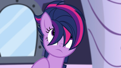 Size: 1280x720 | Tagged: safe, imported from derpibooru, screencap, twilight sparkle, alicorn, pony, castle sweet castle, season 5, alternate hairstyle, cute, female, hair over eyes, mare, punklight sparkle, solo, twiabetes, twilight sparkle (alicorn)