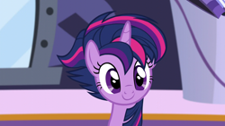 Size: 1280x720 | Tagged: safe, imported from derpibooru, screencap, twilight sparkle, alicorn, pony, castle sweet castle, season 5, alternate hairstyle, c:, cute, daaaaaaaaaaaw, female, mare, punklight sparkle, smiling, solo, twiabetes, twilight sparkle (alicorn)