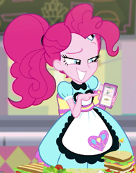 Size: 581x740 | Tagged: safe, imported from derpibooru, screencap, pinkie pie, equestria girls, equestria girls series, five stars, spoiler:eqg series (season 2), cropped, grin, server pinkie pie, smiling, solo