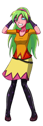 Size: 1048x3000 | Tagged: safe, artist:artemis-polara, imported from derpibooru, lemon zest, equestria girls, clothes, eyes closed, headphones, shirt, shoes, simple background, skirt, smiling, solo, transparent background