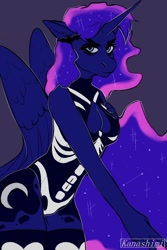 Size: 720x1080 | Tagged: safe, artist:kanashimi, imported from derpibooru, princess luna, alicorn, anthro, bikini, boob window, breasts, clothes, female, halloween, helloween, holiday, one-piece swimsuit, princess, sketch, solo, swimsuit