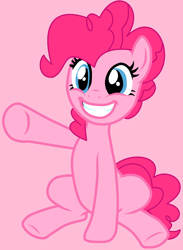 Size: 1250x1706 | Tagged: safe, artist:jadeharmony, artist:jadethepegasus, artist:sugar-sugar-bases, imported from derpibooru, pinkie pie, earth pony, pony, base used, female, grin, mare, pink background, pointing, raised hoof, simple background, sitting, smiling, solo