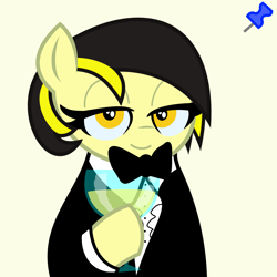 Size: 2048x2048 | Tagged: safe, artist:dtavs.exe, artist:ponymultiplier, imported from ponybooru, oc, oc:leslie fair, earth pony, pony, acres avatar, alcohol, base used, clothes, female, hat, holding, lidded eyes, looking at you, mare, smiling, suit, tuxedo, two toned mane, wine