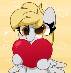 Size: 3512x3632 | Tagged: safe, artist:kittyrosie, imported from derpibooru, derpy hooves, pegasus, pony, bubble, cute, derpabetes, digital art, female, heart, mare, smiling, solo, sparkles