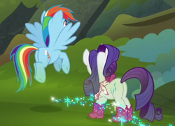 Size: 429x311 | Tagged: safe, imported from derpibooru, screencap, rainbow dash, rarity, the end in friend, butt, cropped, plot, rainbutt dash, rearity