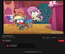 Size: 670x558 | Tagged: dead source, safe, artist:mycreepyponycartoon, edit, edited screencap, imported from derpibooru, screencap, fluttershy, rainbow dash, pegasus, pony, .mov, shed.mov, my little pony: pony life, unboxing day, abuse, bondage, bound and gagged, cloth gag, coppa, duo, duo female, female, fluttershy's cottage, flying, g4.5, gag, otn gag, over the nose gag, pony life, saw, spanish, wavy mouth, what were they thinking, wtf, you had one job, you know for kids, youtube, youtube kids shit