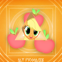 Size: 2400x2400 | Tagged: safe, artist:wooshy, imported from derpibooru, applejack, earth pony, pony, abstract background, bust, cutie mark, earth wind & fire, female, high res, looking at you, mare, open mouth, open smile, portrait, smiling, smiling at you, solo