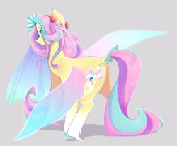 Size: 3371x2784 | Tagged: safe, artist:kisselmr, imported from derpibooru, fluttershy, pegasus, pony, alternate design, alternate hairstyle, colored hooves, fairy wings, female, gray background, high res, mare, simple background, solo, wings