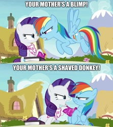 Size: 888x998 | Tagged: safe, edit, edited screencap, imported from derpibooru, screencap, rainbow dash, rarity, the end in friend, caption, image macro, text