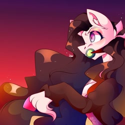 Size: 1080x1080 | Tagged: safe, artist:tessa_key_, imported from derpibooru, earth pony, pony, bit gag, clothes, demon slayer, ear fluff, female, gag, hoof fluff, kimetsu no yaiba, mare, nezuko kamado, ponified, rearing, solo