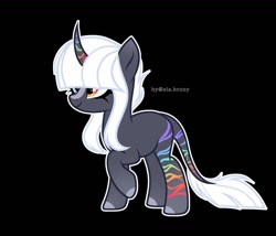 Size: 1080x926 | Tagged: safe, artist:sia.brony, imported from derpibooru, oc, oc only, pony, unicorn, black background, colored hooves, curved horn, female, horn, mare, raised hoof, simple background, smiling, unicorn oc