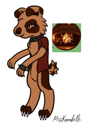 Size: 807x1188 | Tagged: safe, artist:misskanabelle, imported from derpibooru, oc, oc only, anthro, diamond dog, digitigrade anthro, clothes, collar, diamond dog oc, female, fireplace, signature, simple background, spiked wristband, white background, wristband