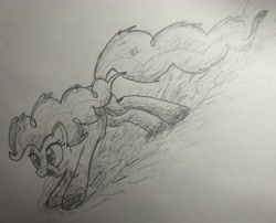 Size: 3597x2908 | Tagged: safe, artist:doodledonutart, artist:pony-thunder, imported from derpibooru, pinkie pie, pony, atg 2021, high res, monochrome, newbie artist training grounds, solo, traditional art