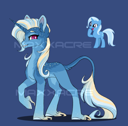 Size: 1896x1870 | Tagged: safe, artist:maxxacure, imported from derpibooru, trixie, classical unicorn, pony, unicorn, cloven hooves, leonine tail, raised hoof, redesign, unshorn fetlocks