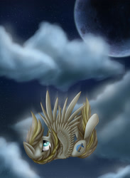 Size: 1900x2600 | Tagged: safe, artist:suplolnope, imported from derpibooru, oc, oc only, pegasus, pony, cloud, falling, moon, night, night sky, sky, solo, spread wings, wings