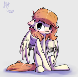 Size: 1713x1702 | Tagged: safe, artist:suplolnope, imported from derpibooru, oc, oc only, pegasus, pony, blushing, gray background, male, signature, simple background, sitting, solo, spread wings, stallion, wings