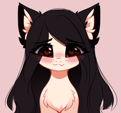 Size: 3333x3117 | Tagged: safe, artist:airiniblock, imported from derpibooru, oc, oc only, oc:charlène, earth pony, pony, :3, blushing, bust, chest fluff, colored ears, cute, ear fluff, earth pony oc, eye clipping through hair, freckles, heart eyes, high res, looking at you, patreon, patreon reward, pink background, rcf community, reward, simple background, solo, wingding eyes