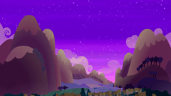 Size: 1280x720 | Tagged: safe, imported from derpibooru, screencap, dungeons and discords, background, cloud, mountain, no pony, ponyville, scenic ponyville, sky, tree, twilight (astronomy)