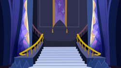 Size: 1280x720 | Tagged: safe, imported from derpibooru, screencap, dungeons and discords, background, banner, liminal space, no pony, scenic ponyville, stairs, twilight's castle