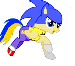 Size: 643x571 | Tagged: safe, imported from derpibooru, imported from ponybooru, oc, oc:spongebobsonic, pegasus, pony, bashing, blue eyes, clothes, cropped, minecraft, open mouth, pegasus oc, ponified, shitposting, shoes, spongebob squarepants, spongebobsonic10, two toned tail, wings