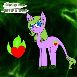 Size: 1000x1000 | Tagged: safe, artist:valerie0fficial, imported from derpibooru, oc, oc:clarity hope, dracony, dragon, hybrid, pony, unicorn, cutie mark, fangs, female, fire, green fire, interspecies offspring, offspring, parent:rarity, parent:spike, parents:sparity, slit pupils