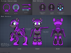 Size: 4000x3000 | Tagged: safe, artist:selenophile, imported from derpibooru, oc, oc only, original species, pony, robot, robot pony, al-i, butt, female, looking at you, mare, plot, reference sheet, robo pony, smiling, technology