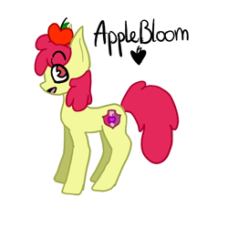 Size: 1000x1000 | Tagged: safe, artist:inkingcactus, imported from derpibooru, apple bloom, earth pony, pony, apple, female, filly, food, solo